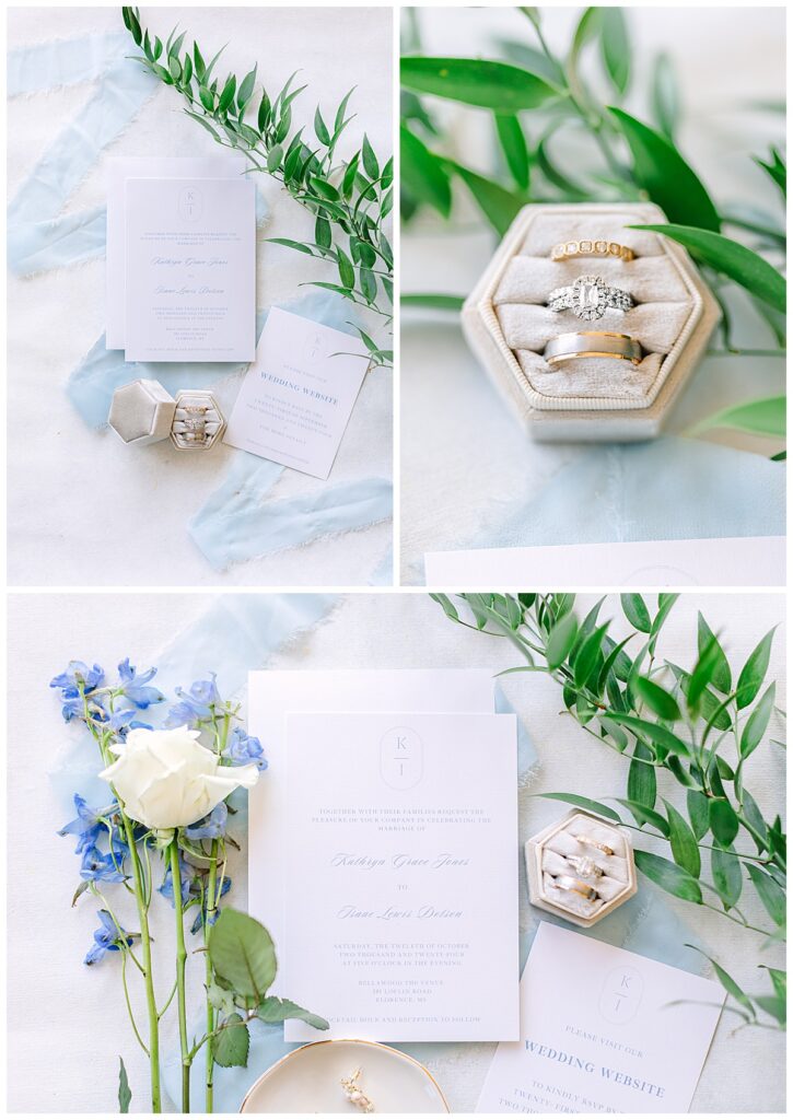 wedding details rings and invitation